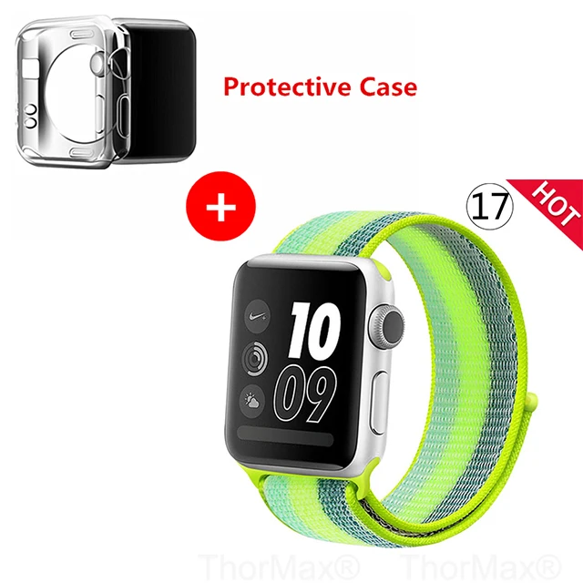 Нейлоновый спортивный бесшовный ремешок для наручных часов iwatch, 4 цвета, в полоску, легкий мягкий сплетенный ремешок для наручных часов Apple Watch 4 серии 3/2/1 38 мм 42 мм 40 мм 44 мм - Цвет ремешка: 17-yellow stripe