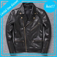 Мужская куртка из натуральной кожи, большой размер, пальто из овчины, мужской бренд, локомотив, мотоциклетная куртка, Мужская тонкая куртка с наклонной молнией