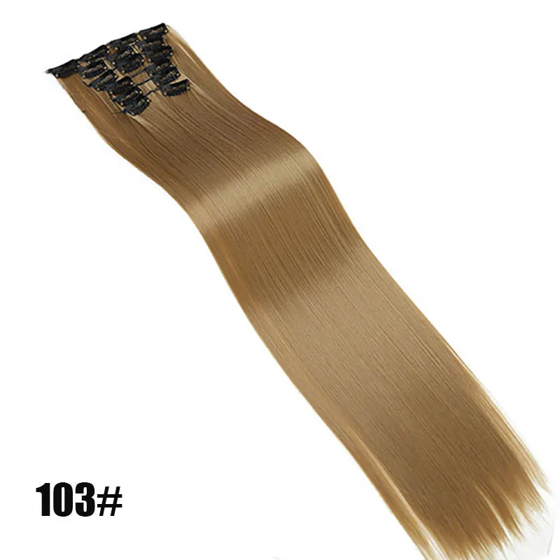 Xuanguang 16 grampos de longa reta extensões де cabelo sintético grampos em фибра высокое температура preto marrom парик, заколки, заколки для волос