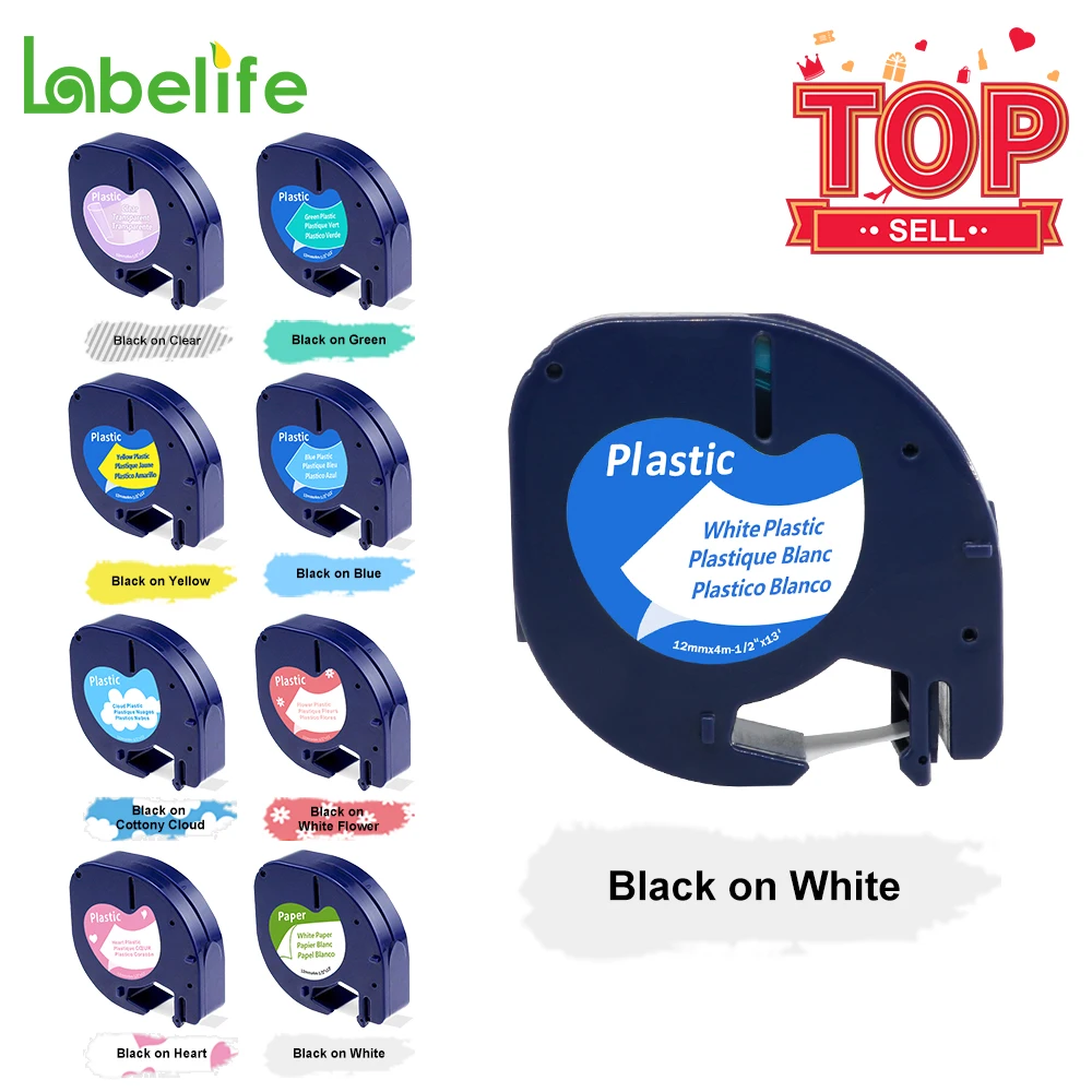 8PK Label Tape for Dymo LT 16952 Letratag Refill  Black on Clear Plastic LT100H 