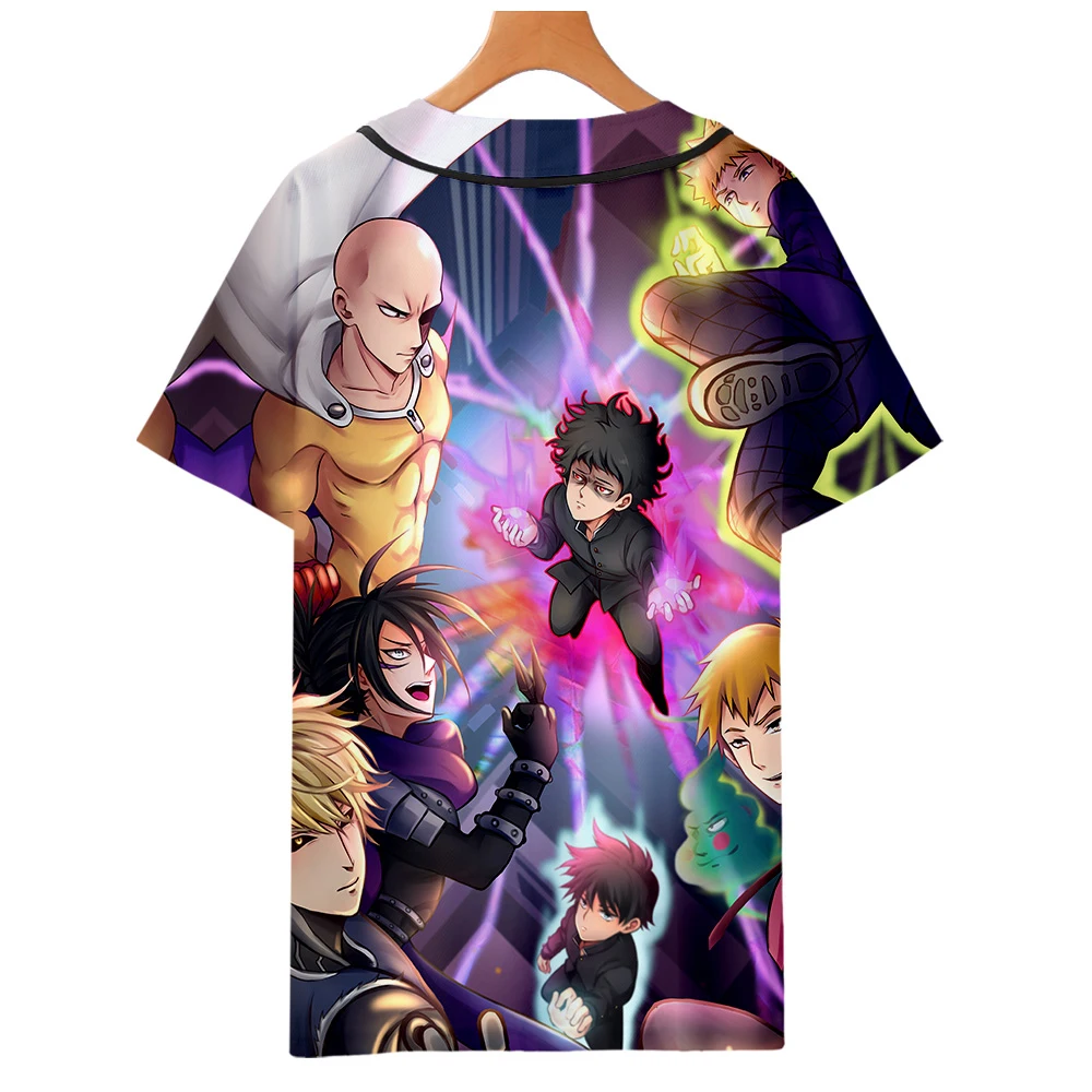 Аниме Mob Psycho 100 3D бейсбольная рубашка для мужчин мультфильм лето тонкий короткий рукав бейсбольная рубашка для мужчин Harajuku Mobu Saiko Hyaku рубашка