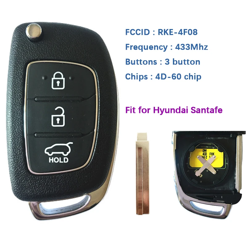 Оригинальный 3-кнопочный пульт управления Hyundai Santafe CN020072 с чипом транспондера 433