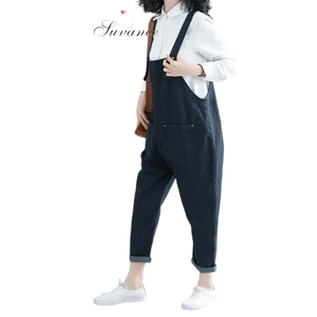 

Suvance 2019 Spring Fashion Black Color M-xl Cotton Loose Women Overalls Jeans Jl-shmf024