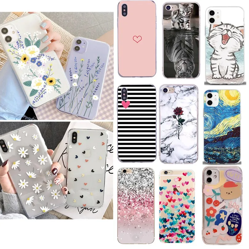 Красивые Чехлы для iPhone 11 Pro Max XS XR 6 6S 7 8 Plus Мягкий защитный чехол на заднюю панель