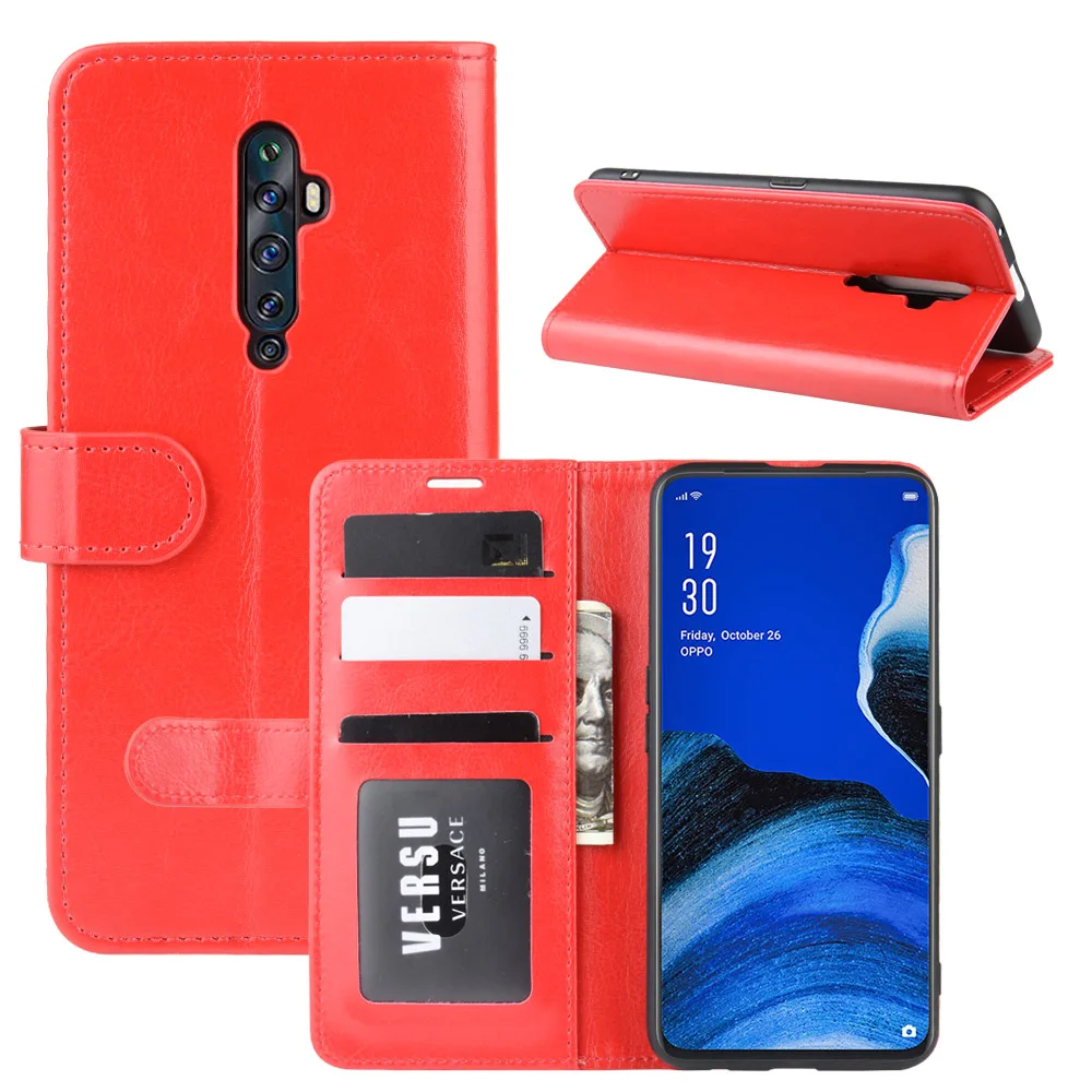 Чехол Reno2Z для OPPO Reno 2Z(), 6,53 дюймов, чехол, кошелек, держатель для карт, книга, стильный кожаный флип, защитный черный Reno2-Z, CPH1945 1951 - Цвет: Красный