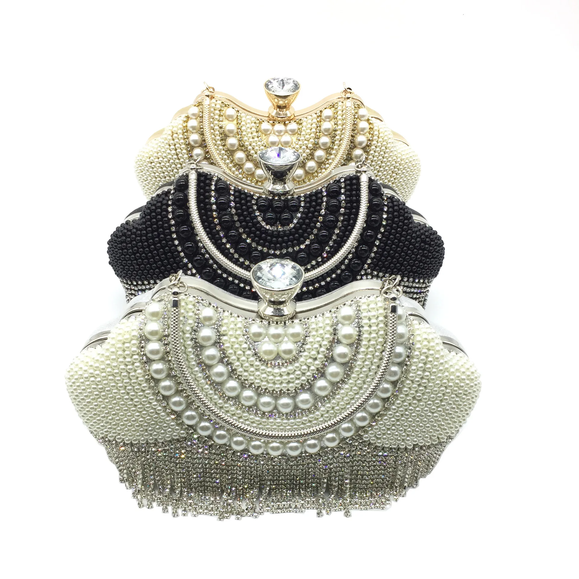 New Tassel Handmade Evening Bag Fashion Ladies Diamond Portable White and Black Rice Tricolor Pearl Hand | Багаж и сумки
