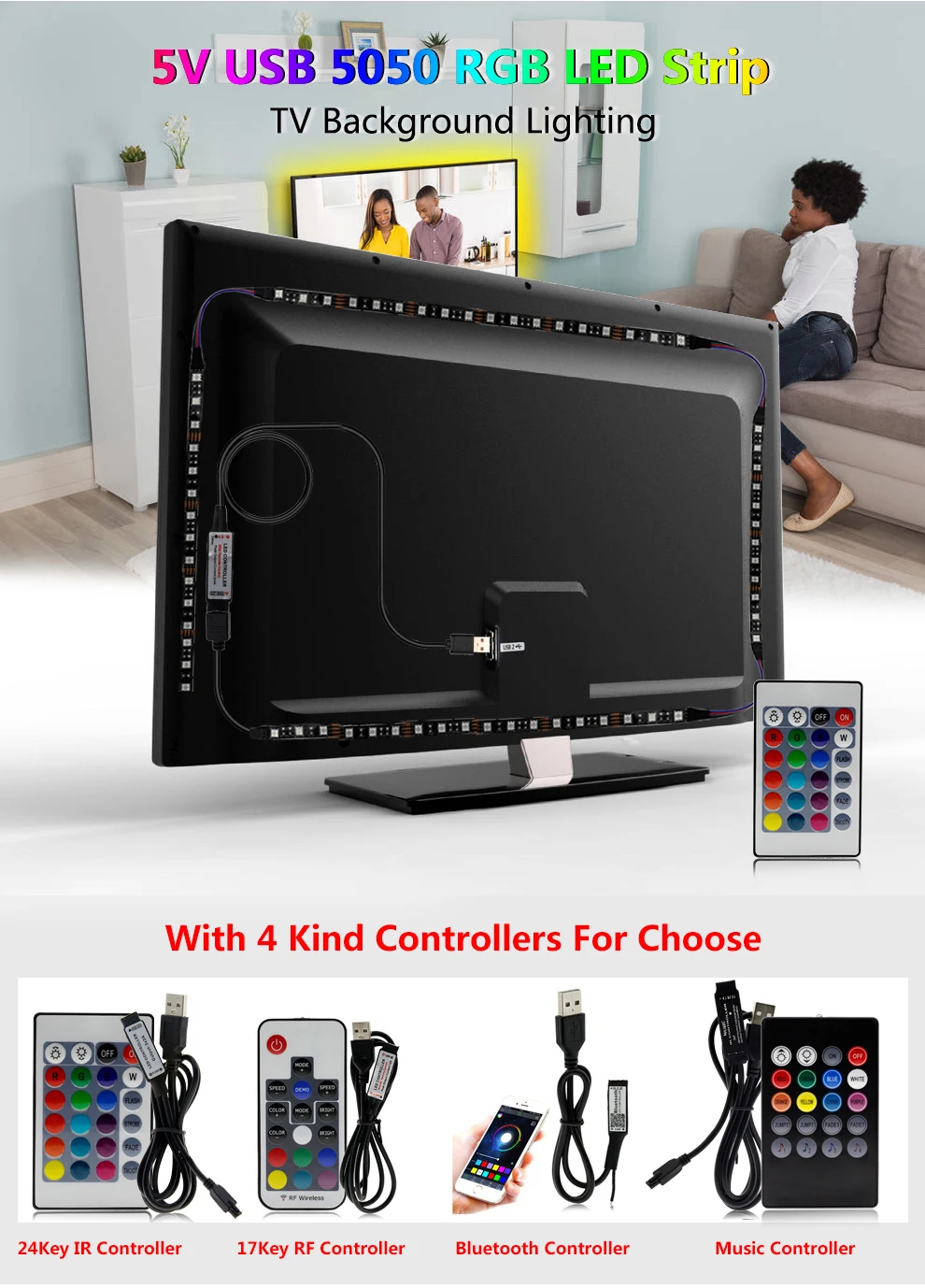 USB Светодиодная лента 5050 RGB ТВ ПОДСВЕТКА неоновая лампа DC5V 1 м 2 м 3 м гибкий светодиодный светильник лента для декора стола экран фоновый светильник ing