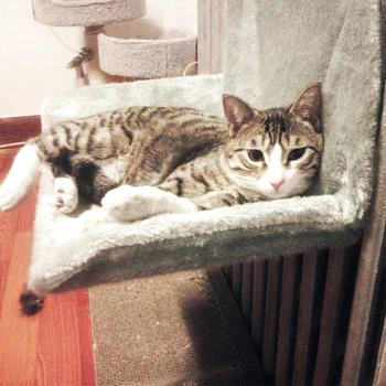

Cat Cradle Hammock Radiator Bed Cushion With Adjustable Holding Device And Removable Cosy Sheepskin Effect Cover