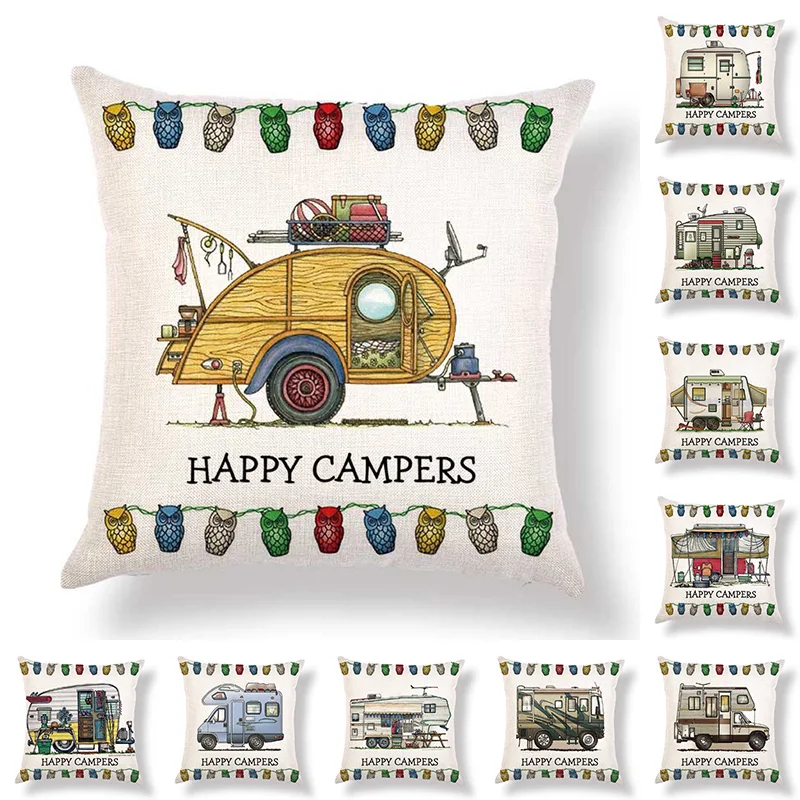 18x18 квадратная наволочка Рождественская наволочка «Happy Camper» Camper Кемпинг Ван милый комплект