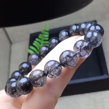 

11.2mm Natural Black Hair Rutilated Quartz Bracelet For Women Men Brazil Round Beads Crsytal Fashion Bracelet Jewelry AAAAA