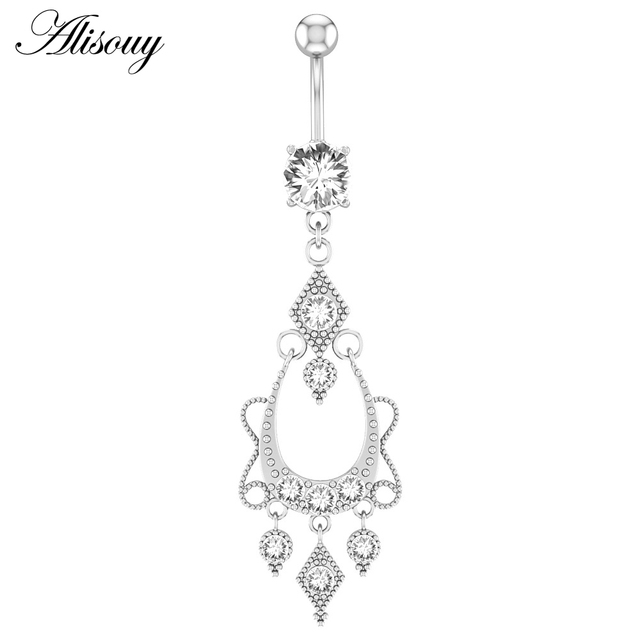 1pc Flower Heart Dangled Belly Navel Piercing Button Ring 14G Stainless Steel CZ Crystal Opal Ombligo Woman Body Jewelry
