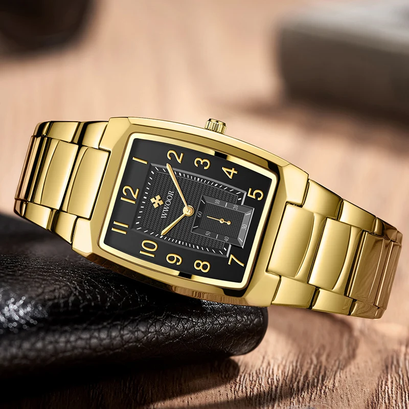 Wwoor-relógios Masculinos de Pulso de Quartzo de Ouro Quadrado de Luxo Marca Superior Negócio Novo Design 2023 - Image 6