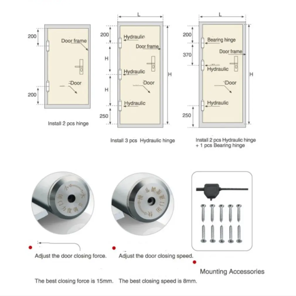 5Inch Stealth Door Automatic Door Closer Hinge Hydraulic Buffer Damping Spring Hinged Blind Door Self-Closing Page Left Open
