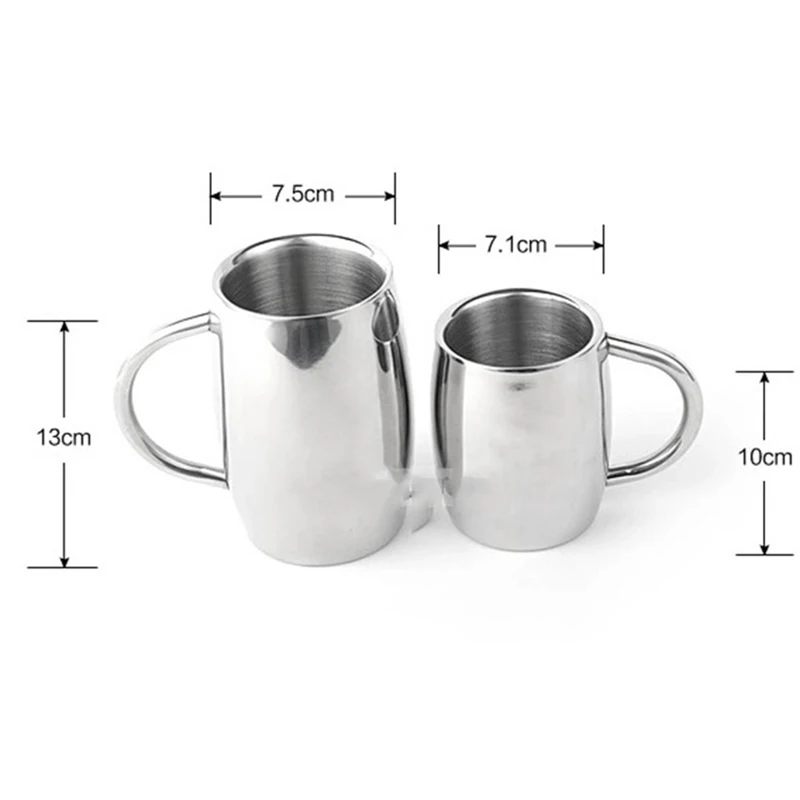 

2 Sizes Stainless Steel Barrel Shape Camping Wall Insulated Beer Mug Tea Cup hOT