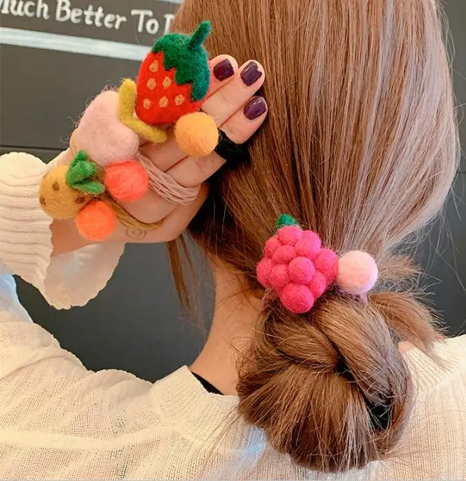 Feltro de lã dos Desenhos Faixa de Borracha Rabo de Cavalo Bandas de Cabelo Lote Faça Você Mesmo Simples Multi Animados Frutas Elasticidade Ferramenta Estilo Acessório Ha1670 36 Pçs –
