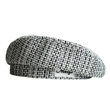 Xiaoxiang стильный узор буквы берет женский большой лицо черный корейский осень и зима Британский ретро художника шляпа темно шляпа