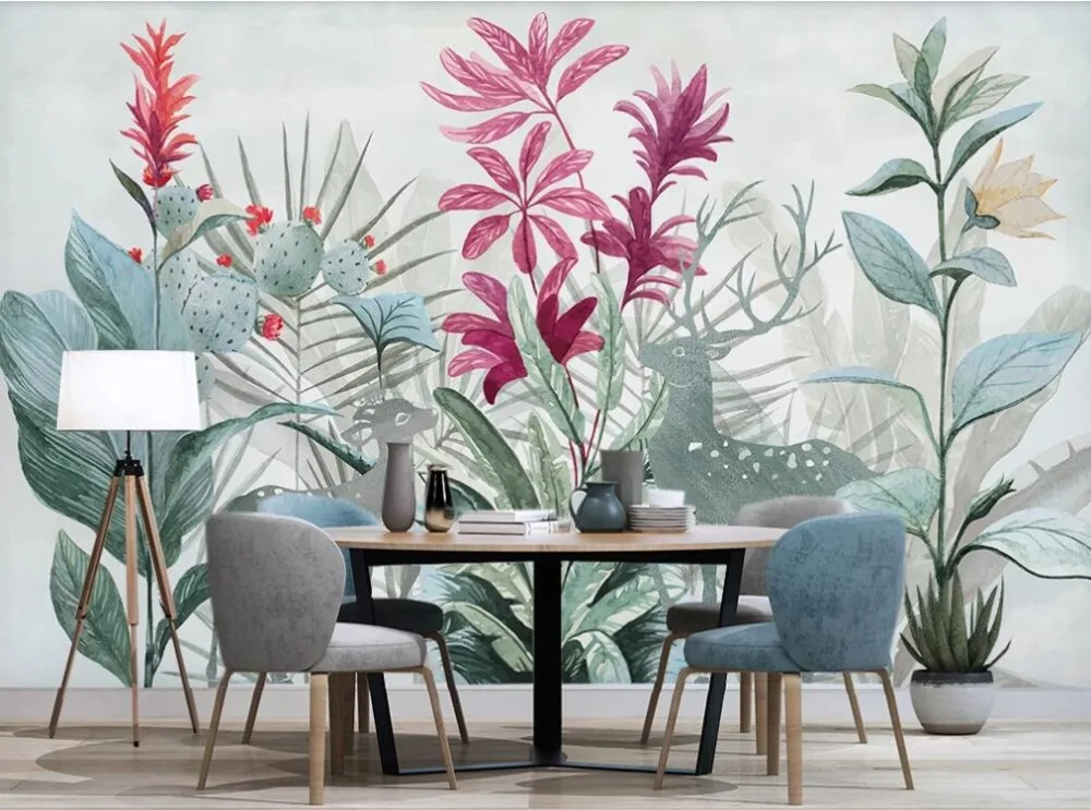 Waliicorners 3D wallpaper mural Nordic tropical plant banana leaf living room background wall decoration painting wallpaper mural 12 QQ截图20191212233839