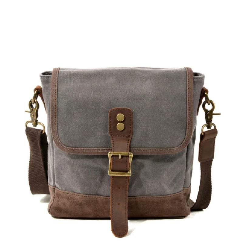 Unisex-Umhängetasche aus gewachstem Canvas und Leder im Militär-Vintage-Stil für Herren, 2020, Freizeit- und Reisetasche_voghion.com