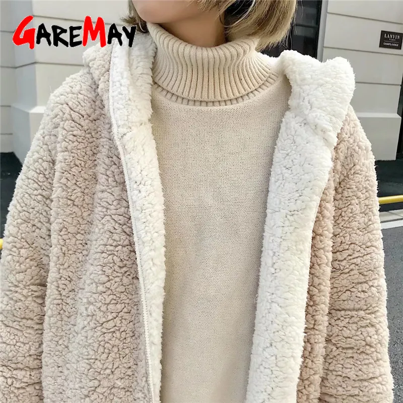 Пальто женское пальто зима Двустороннее пальто теплое пальто плюшевое пальто Теплый кардиган длинные пальто элегантное пальто цвета слоновой кости Корейская куртка