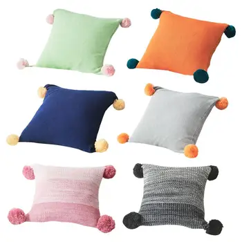 

Pillow Case Square Creative Contrast Color Ball Pillow Waist Pillow Cotton Knit Pillow Home Sofa Chair Decorative Pillowcases #