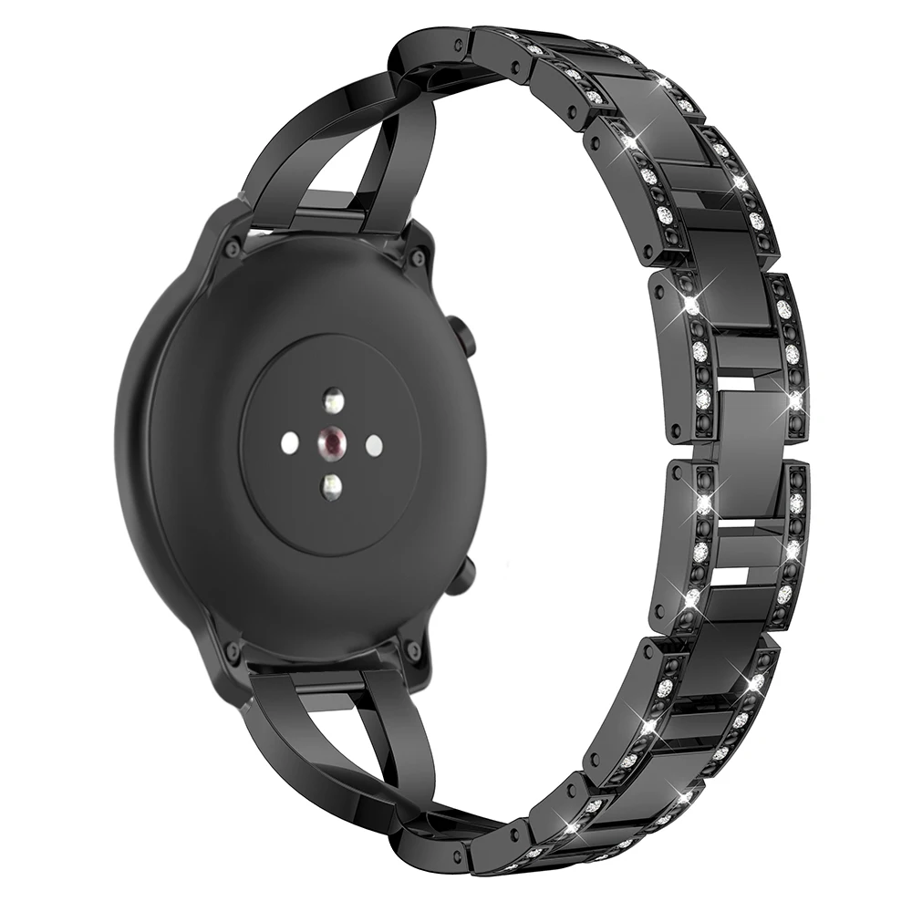 Металлический ремешок из нержавеющей стали для Xiaomi Amazfit Bip/Stratos 2/Pace/GTS GTR 42 мм 47 мм браслет с кристаллами и бриллиантами