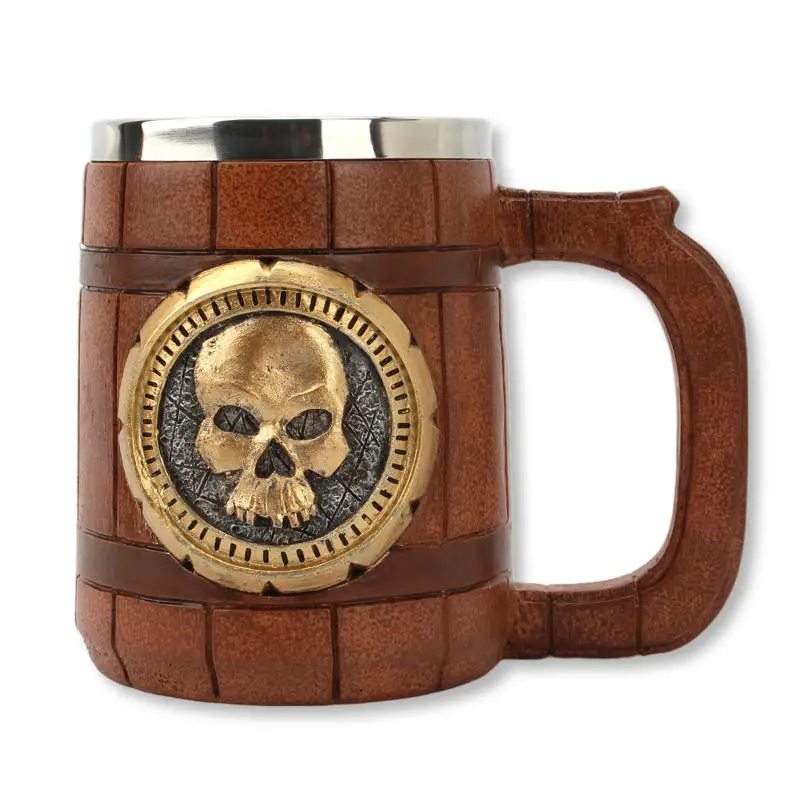 Пивная кружка в виде черепа из нержавеющей стали стиле ретро деревянная имитация