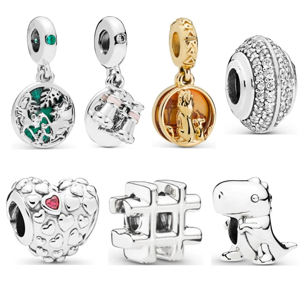 NEW Silver 925 Lion Dinosaur Telescope Rabbit Pendant Charm Fit Pandora Bracelet Sparkling Simba Heart Original DIY Jewelry