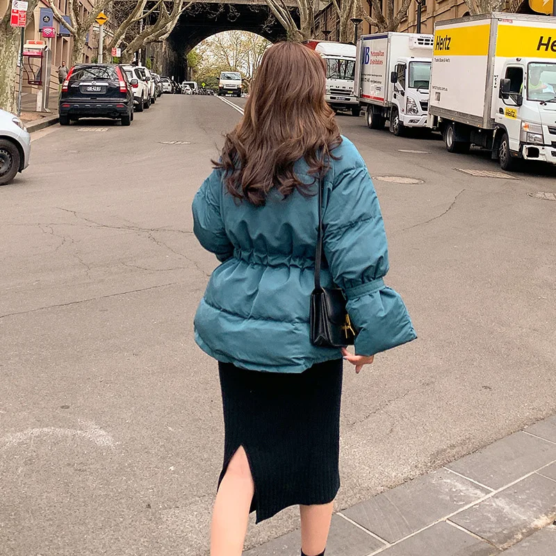 

2019 Winter New Style Short Short-height Waist Hugging Cotton-padded Clothes Women's Korean-style Solid Color Stand Collar Cotto