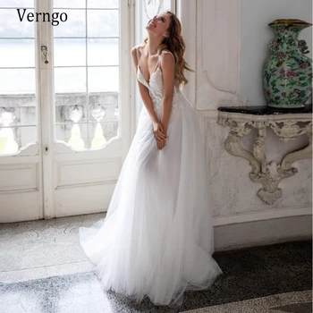 

Verngo Sexy Spaghetti Straps A Line Wedding Dress 2 In 1 Detachable Sleeves Bride Gown Sexy Backless Bridal Dress Vestido novia