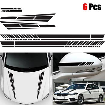 

6x Stripe Vinyl Decal Sticker Graphics Car Side Body Hood Cover Rearview Mirror