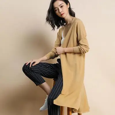 Yellow camel Горячая Распродажа, свитер, пальто, весна-осень, свитер, вязаный кардиган, Женское пальто средней длины, свободный свитер, разноцветный свитер - Цвет: Yellow camel