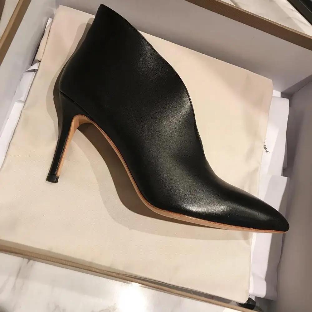 New Sexy High Heels Women Chic Designer Shallow Boots Women Genuine Leather Pointed Toe Shoes Woman Autumn Zapatos De Mujer