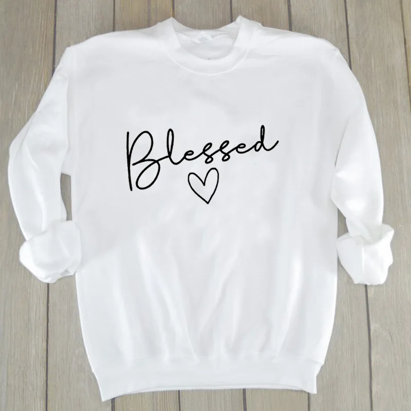 Women Sweatshirts Heart Print Hoodies Women Long Sleeve Top Autumn Sweatshirt Female Letter Pullovers Lady Top Sweatshirt - Color: white