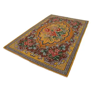 

182x290 Cm Yellow Handmade Vintage Moldovan Rugs Rug-6x9 Ft