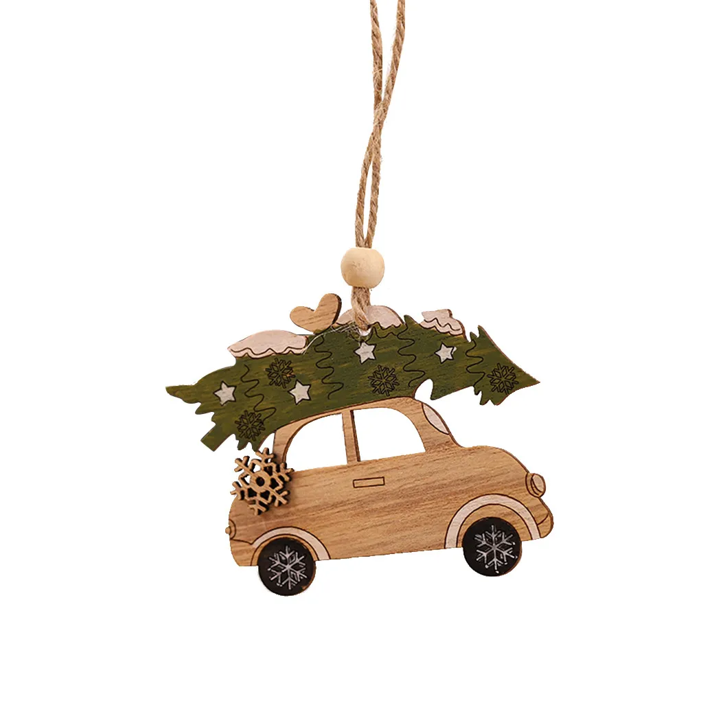 Christmas Decorating 1PC Wooden Hanging Christmas Tree Cabin Elk Car Ornament Xmas Party Home Decor navidad kerst natal#30
