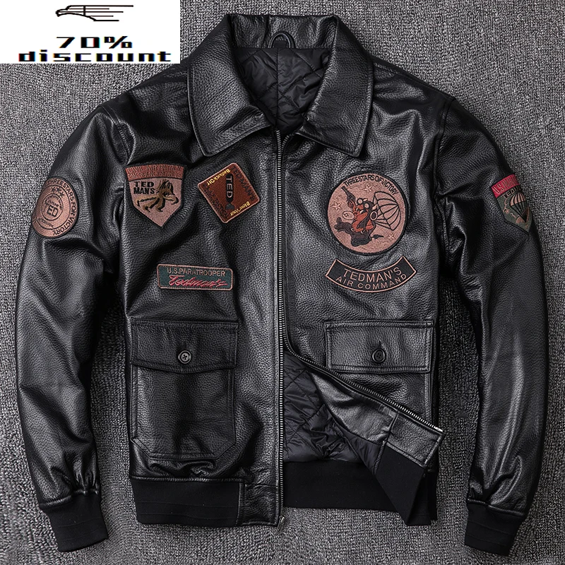 

Men's Leather Jacket Autumn Winter Sheepskin Coat Motorcycle Genuine Leather Jackets Plus Size Short Flight Jacket KJ2298