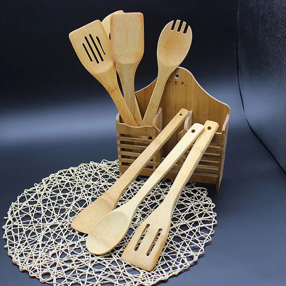 

5Piece Set Bamboo Utensil Kitchen Wooden Cooking Tools Spoon Spatula Mixing Bamboo shovel Beige Easy to wash durable hot A30730