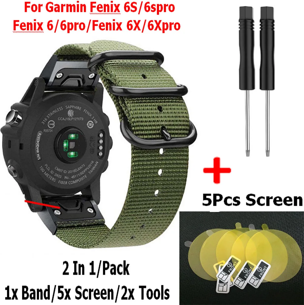 3 в 1 ремешок для часов Quick Fit для Garmin Fenix 6X/Fenix 6 ремешок для браслета нейлоновый наручный+ пленка для экрана для Garmin Fenix 6S кабель