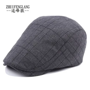 Spring Summer Classic Plaid after Metal Buckle Regulation Forward Cap Short Brimmed Breathable Cotton Beret Casual Newsboy
