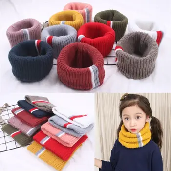 

Girls Boys Knitted Scarf Stripe O-Ring Snood Neck Gaiter Neckerchief For Kids Children