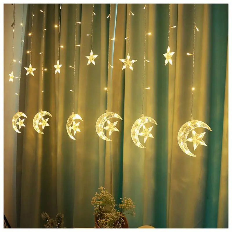 С изображением луны и звезд, в форме светодиодный свет шнура светодиодный гирлянда Крытый декоративные светильники для Шторы фон стены