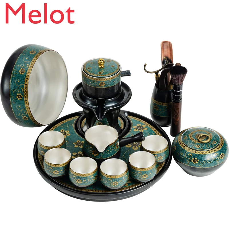 

Home Silver Gilded Guest Small Set Lazy Anti-Scald Stone Mill Automatic Kung Fu Tea Set Ceramic Tea Tray Set