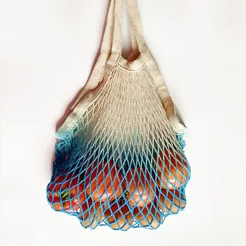 

2020 Newest Gradient Color Large Mesh Net Turtle Bag String Shopping Bag Durable Fruit Storage Bag