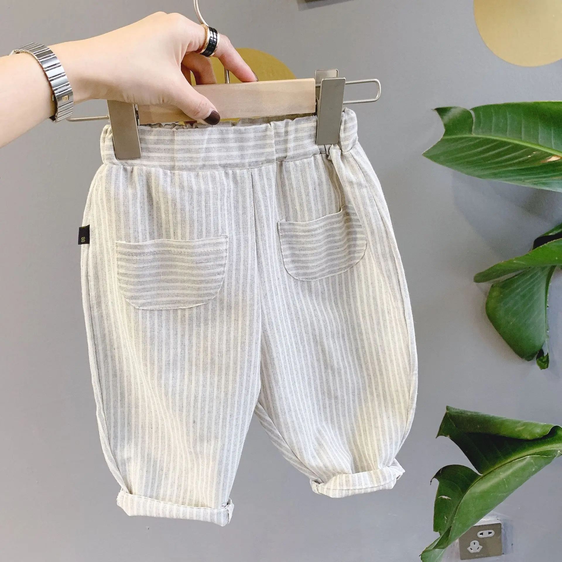 Spring Autumn Clothes Cotton Striped Baby Boys Girls Pants Pockets Pure Color Kids Casual Trousers Children Harem Pants kids pants