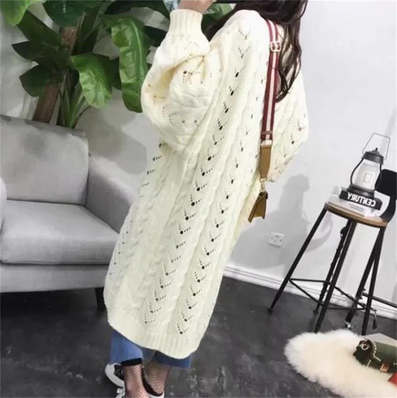 TUHAO HIGH Street Зима Осень Модное женское ажурное вязаное пальто женский свитер, кардиган длинное Свободное пальто HC130