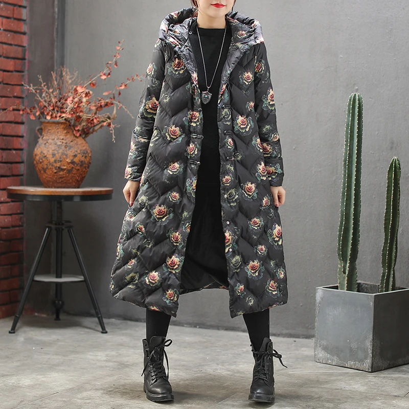 Autumn Winter Print White Duck Down Jacket 90%