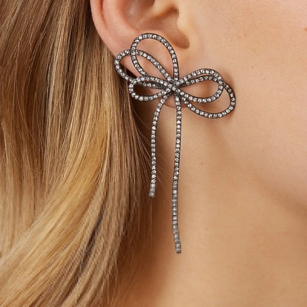 Dvacaman Delphinus Drop Earrings for Women INS Fashion Bow Knotted Crystal Dangle Earrings Statement Jewelry Wholesale Gifts
