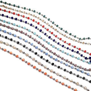 

2020 Crystal handmade copper chain faced scattered Beads Cube shape Chains Making for Jewelry DIY Necklace Bracelet Accessories