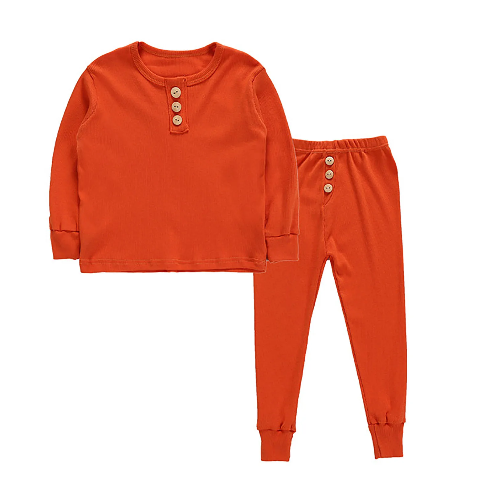 

2-6Y Kids Sleepwear Autumn Cotton Toddler Baby Girls And Boys Pajamas Set Pure Color Long Sleeves Tops With Pants Pyjamas Suit