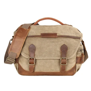 

Vintage Waterproof Batik Canvas Camera Bag Shoulder Casual Messenger Photography Bag for Canon Nikon Sony Dslr Camera(Khaki)